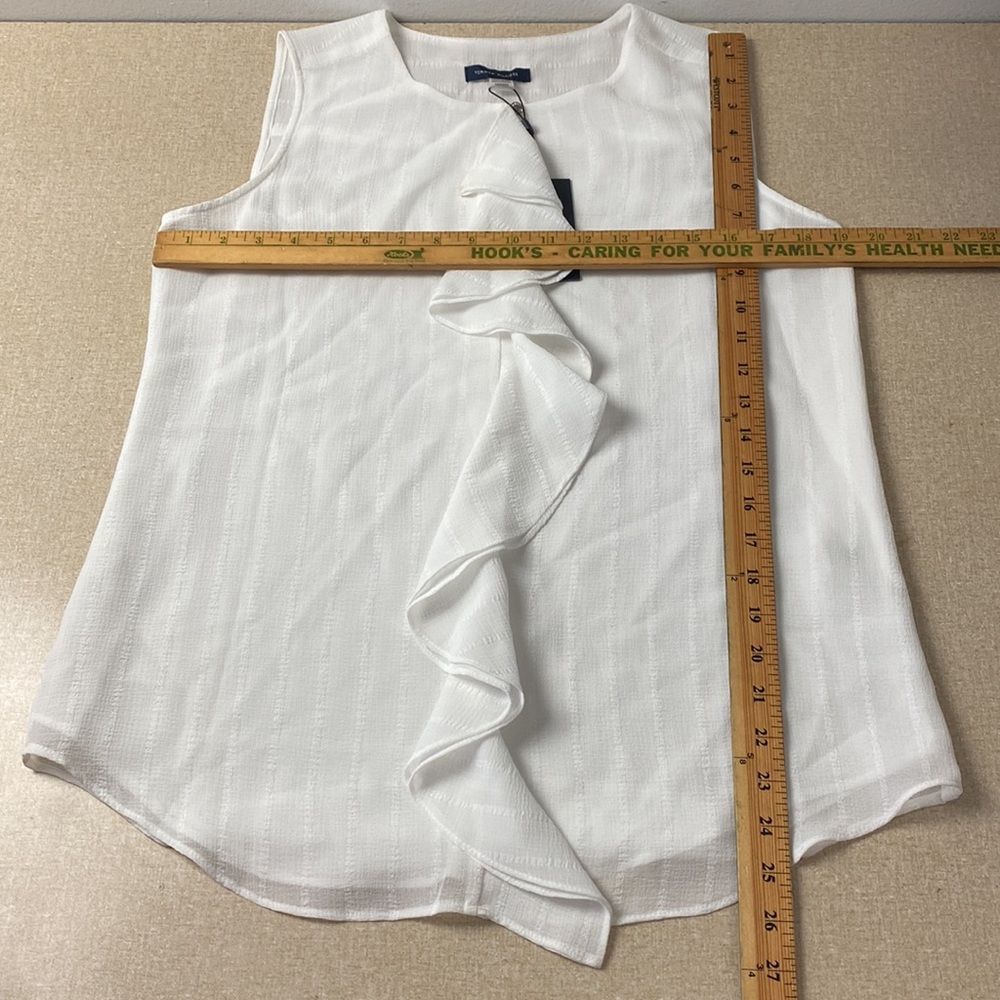 TOMMY HILFIGER White Sleeveless Ruffle Front Top M Lined Blouse - Picture 11 of 14